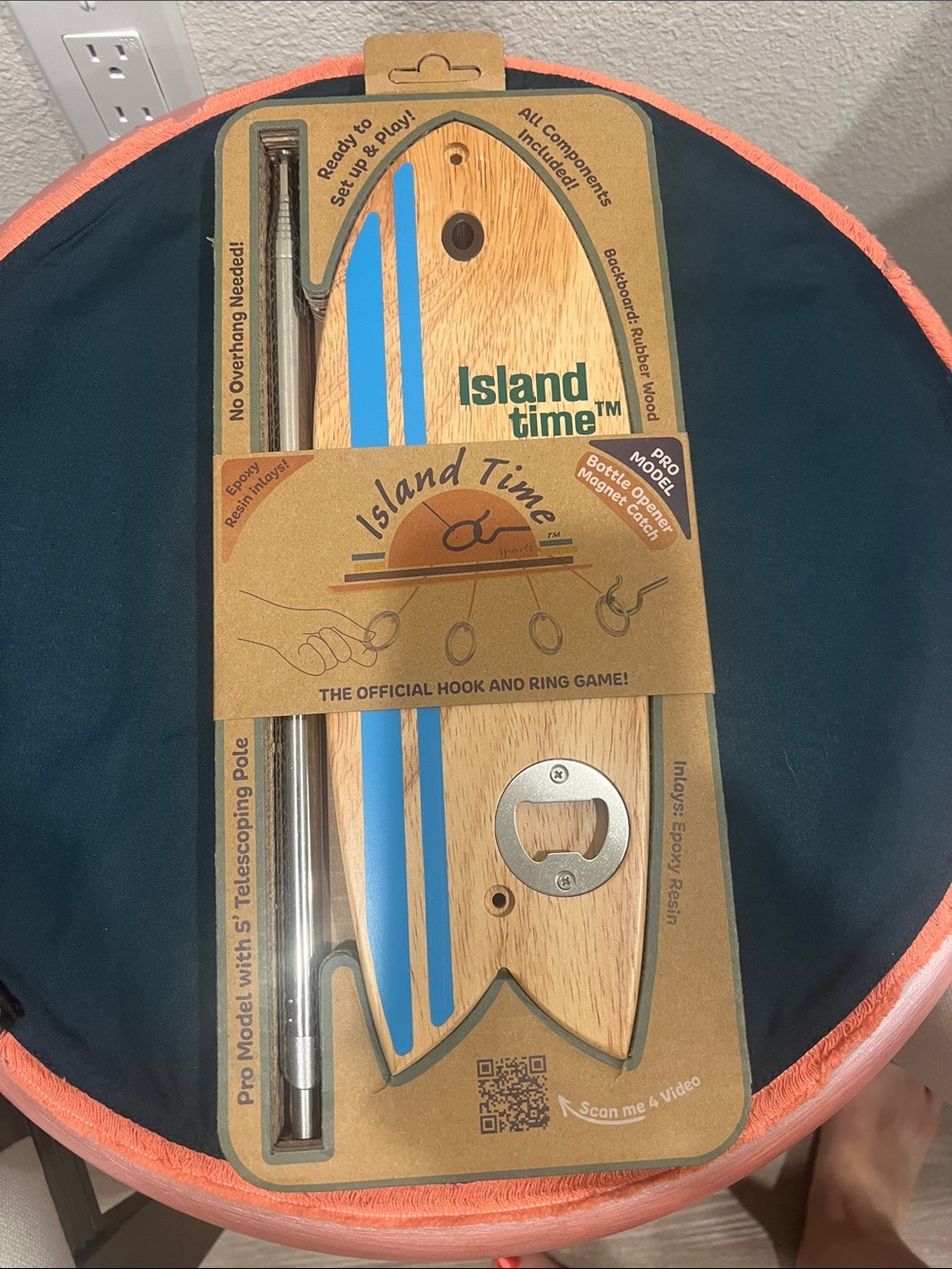 Island Time Hook and Ring Game - Wood with Blue Stripes